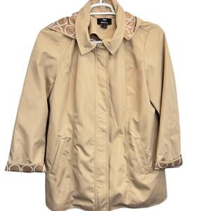 DENNIS by‎ Dennis Basso Tan Jacket L Full Zip Rain Coat Detachable Hood Lined